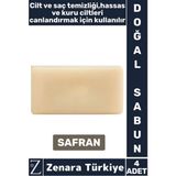 Zenara Bitkisel Organik Doğal Saç Yüz Vücut El Kullanım Günlük Cilt Saç Temizliği Sabun Safran 4 Adet