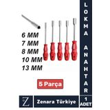 Zenara Ergonomik Kaymaz Kauçuk Sap Tamir Montaj Somun 6/7/8/10/13/mm Tornavida LOKMA ANAHTAR 5'li SET