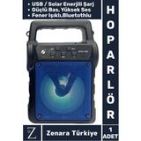 Zenara Kompakt Yüksek Ses Güçlü Bass Kamp Piknik Outdoor USB Solar Enerjili Fenerli Bluetooth Hoparlör - Siyah
