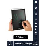 Zenara Premium Dijital Silgili Kalemli 8.5 inç Çocuk Eğitim Tableti Grafik Not Ödev Resim LCD Writing Tablet - Beyaz