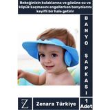 Zenara Premium Sağlıklı Su Köpük Kaçma Önleyen Ayarlanabilir Düğme Kulaklıklı Eğlenceli Bebek Banyo Şapkası - Mavi - Standart