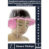 Zenara Premium Sağlıklı Su Köpük Kaçma Önleyen Ayarlanabilir Düğme Kulaklıklı Eğlenceli Bebek Banyo Şapkası - Pembe - Standart