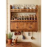 Zenba Design Büyük Boy Ahşap Terek Bardak Baharatlık Rafı 60x60 cm Geniş Depolama Alanı - Ceviz