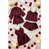 ZENCHES Bordo Gecelik Ve Sabahlık Takımı Çeyiz Seti,Çok Renkli 7 L/Xl