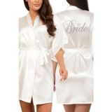 ZENCHES Bride Yazılı Mini Saten Sabahlık – Ekru Renk Bekarlığa Veda Özel