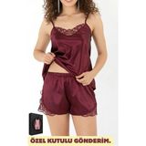 Zenches Güpürlü Saten Şortlu Gecelik Takım - Rahat, Çeyizlik