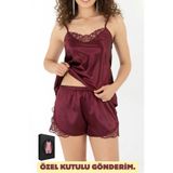ZENCHES Güpürlü Saten Şortlu Gecelik Takım - Rahat, Çeyizlik,Çok Renkli-27 S/M