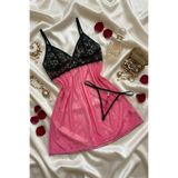 ZENCHES Ince Askılı Mini Çeyizlik Gecelik Dantel Detaylı 2'Li Gecelik Ve String Takımı,Tas L/Xl