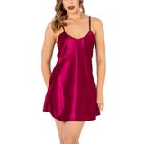 ZENCHES Ince Askılı Mini Saten Gecelik,Burganya Bordosu 2Xl