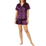 ZENCHES Kısa Kollu Şortlu Saten Pijama Takımı,K.Mor L/Xl
