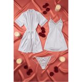 ZENCHES Saten Mini Kuşaklı Sabahlık Ve Gecelik Seti Çeyizlik,Çok Renkli12 L/Xl