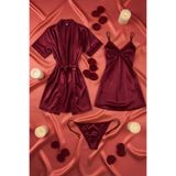 ZENCHES Saten Mini Kuşaklı Sabahlık Ve Gecelik Seti Çeyizlik,Çok Renkli14 Xl/2Xl