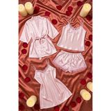 ZENCHES Saten Mini Kuşaklı Sabahlık Ve Gecelik Seti Çeyizlik,Çok Renkli46 L/Xl