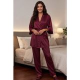 ZENCHES Yumuşak İpek Saten Kuşaklı Sabahlık Pijama Takımı