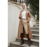 Zeneva Collection Koyu Bej - %100 Pamuk (120cm) Tam Kalıp Kadın Tesettür Trençkot