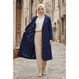 Zeneva Collection Lacivert - %100 Pamuk (120cm) Tam Kalıp Kadın Tesettür Trençkot