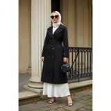 Zeneva Collection Siyah - %100 Pamuk (120cm) Tam Kalıp Kadın Tesettür Trençkot