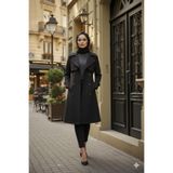 Zeneva Collection Siyah %100 Pamuk Gabardin Midi (95 cm) Astarlı Kemerli Kadın Tesettür Trençkot