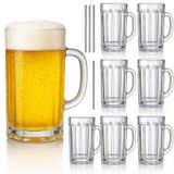 ZENFUN 8'li Paket 382 ml Saplı ve Paslanmaz Çelik Pipetli Cam Bira Kupaları, Şeffaf Stein Su Bardakları Ağır Tabanlı Pub Şarap, Meyve Suyu ve Buzlu Çay için İçecek Kupaları