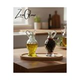 ZenGlow 2 li Ahşap Standlı Set Cam Minik Zeytinyağı Sirke Limon Suyu için Sofra Sosluk Şişe Yağdanlık