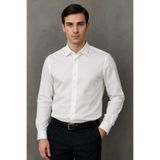 ZENGOLL & RAMİRES Erkek Beyaz Slim Fit Dar Kesim Düz Sert Yaka Uzun Kollu gömlek