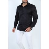 ZENGOLL & RAMİRES Erkek siyah Slim Fit Dar Kesim Düz Sert Yaka Uzun Kollu gömlek