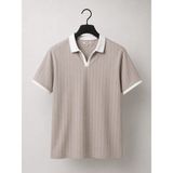 Zengoll & Ramires Polo Yaka Çizgili Premium Rahat Günlük Şık Erkek T-Shirt - Gri