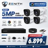 Zenith 4 Adet Sesli Güvenlik Kamerası 5 Mp Gece Renkli Full Hd Kamera Sistemi - Siyah - Beyaz