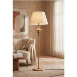 Zenith Spindle Naturel Ahşap Lambader | Modern Mid-Century Krem Kumaş Başlıklı Şık Tasarım Aydınlatm