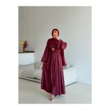 ZENKA GİYİM Drapeli Tesettür Gold Tokalı Abiye