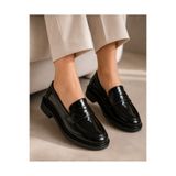 Zenora Shoes Kadın Loafer Makosen Casual Günlük Ayakkabı Şık ve Rahat Rugan Siyah Ayakkabı