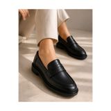 Zenora Shoes Kadın Loafer Makosen Casual Günlük Ayakkabı Şık ve Rahat Siyah Cilt Ayakkabı