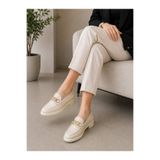 Zenora Shoes Kadın Loafer Makosen Casual Tokalı Günlük Bej Ayakkabı