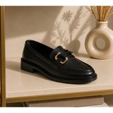 Zenora Shoes Kadın Loafer Makosen Casual Tokalı Günlük Yumuşak Ayakkabı - Cilt - Siyah