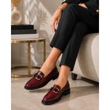 Zenora Shoes Kadın Loafer Makosen Casual Tokalı Günlük Yumuşak Bordo Ayakkabı