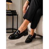 Zenora Shoes Kadın Loafer Makosen Casual Tokalı Günlük Yumuşak Rugan Siyah Ayakkabı - Rugan - Siyah