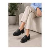 Zenora Shoes Kadın Loafer Makosen Siyah Cilt Kalın Tabanlı Ortopedik Ayakkabı