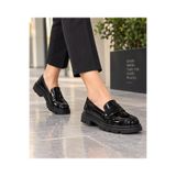 Zenora Shoes Kadın Loafer Makosen Siyah Rugan Kalın Tabanlı Ayakkabı