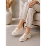 Zenora Shoes Kadın Tokalı Loafer Makosen Bej Kalın Tabanlı Ayakkabı