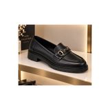Zenora Shoes Kadın Tokalı Loafer Makosen Cilt Siyah Kalın Tabanlı Ayakkabı