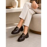 Zenora Shoes Kadın Tokalı Loafer Makosen Kahve Kalın Tabanlı Ayakkabı