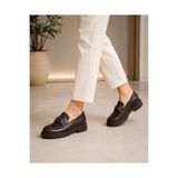 Zenora Shoes Kadın Tokalı Loafer Makosen Kahve Kalın Tabanlı Ortopedik Ayakkabı