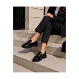 Zenora Shoes Kadın Tokalı Loafer Makosen Siyah Rugan Kalın Tabanlı Ortopedik Ayakkabı
