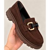 Zenora Shoes Kadın Tokalı Loafer Makosen Süet Kalın Tabanlı Ortopedik Ayakkabı - Süet Kahverengi