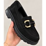 Zenora Shoes Kadın Tokalı Loafer Makosen Süet Kalın Tabanlı Ortopedik Ayakkabı - Süet Siyah