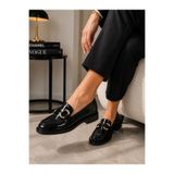 ZenoraShoes Zenora Shoes Kadın Loafer Makosen Casual Tokalı Günlük Yumuşak Rugan Siyah Ayakkabı