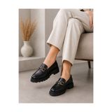 ZenoraShoes Zenora Shoes Kadın Tokalı Loafer Makosen Siyah Cilt Kalın Tabanlı Ayakkabı