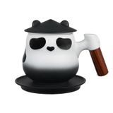 ZENS Kızından Baba için Hediyeler, Kapaklı ve Tabaklı Yenilik Panda Çay Demlik Kupası, 11oz Gevşek Çay Demleme için Ahşap Saplı Çay Süzgeç Kupası, Degrade Seramik Siyah Çay Kupası Çay severler