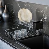 Zensan Gri Pe Kaplama Paslanmaz İki Katlı Modüler Tabaklık/ Bulaşıklık 4 Parça Metal Malzeme ile Yer Tasarrufu