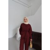 Zenta Kuşak Detay Tesettür Alt Üst Takım TNS-4430 Bordo XL